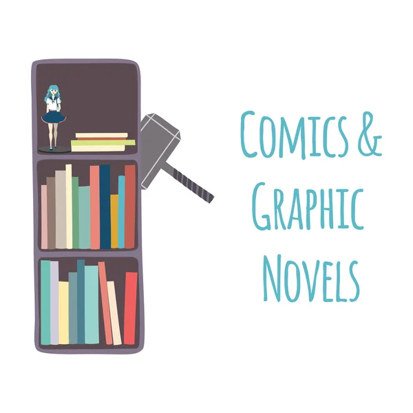 Bookshelves  "Comics & Graphic Novels". — Stock Vector