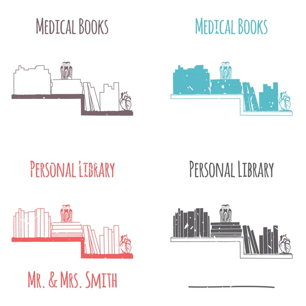 Ex-Libris en forma de estantes con libros. Categoría "Libro médico ". — Vector de stock