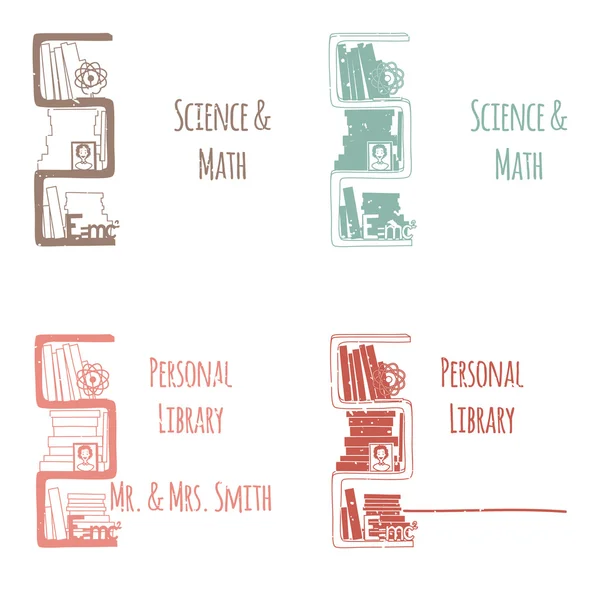 Ex Libris sotto forma di scaffali con libri. La categoria "Scienza & Matematica ". — Vettoriale Stock