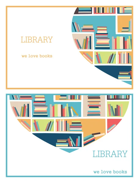 Logo, imprimir en la biblioteca o librería. Cruce de libros . — Vector de stock