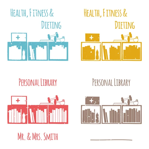 Ex-Libris en forma de estantes con libros. La categoría de "Salud, Fitness & Dieta ". Ilustraciones de stock libres de derechos