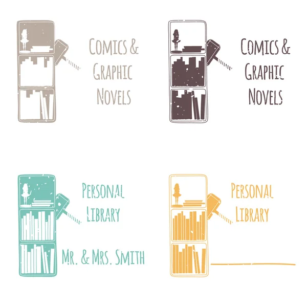 Ex Libris sotto forma di scaffali con libri. La categoria "Comics & Graphic Novels ". Illustrazione Stock