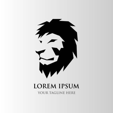 Aslan başı - vektör logosu yaratıcı illüstrasyon. Hayvan vahşi kedi suratlı grafik işareti. Gurur, güç, güç konsepti sembolü.