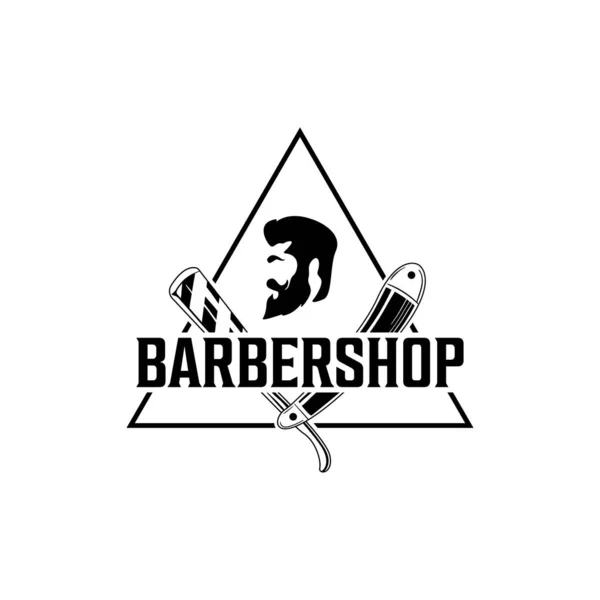 Vector Barber Negozio Vintage Logo Con Volto Gentiluomo Isolato Sfondo — Vettoriale Stock