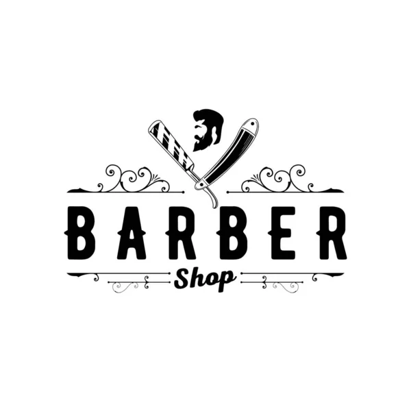 Vector Barber Negozio Vintage Logo Con Volto Gentiluomo Isolato Sfondo — Vettoriale Stock