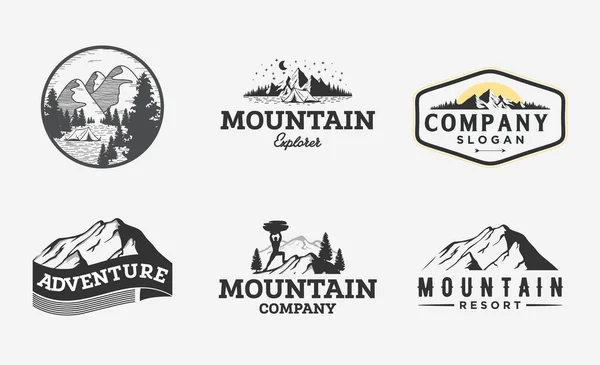 Vector Set Wilderness Nature Outdoor Vintage Logos Emblems Silhouettes Design — Stock Vector