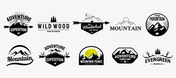 Conjunto Vectores Montaña Aventuras Aire Libre Logo Diseños Estilo Vintage — Archivo Imágenes Vectoriales