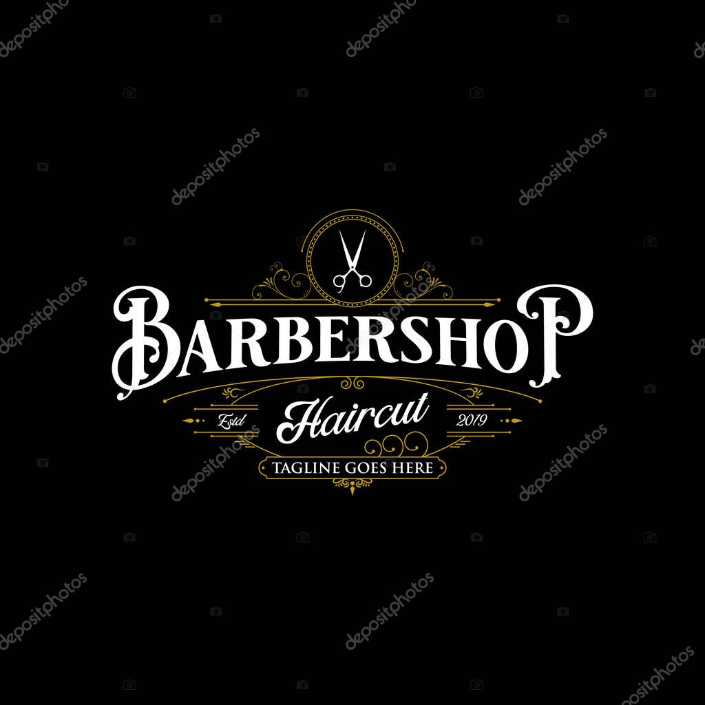 Barbershop logo design. Vintage lettering illustration on dark background.