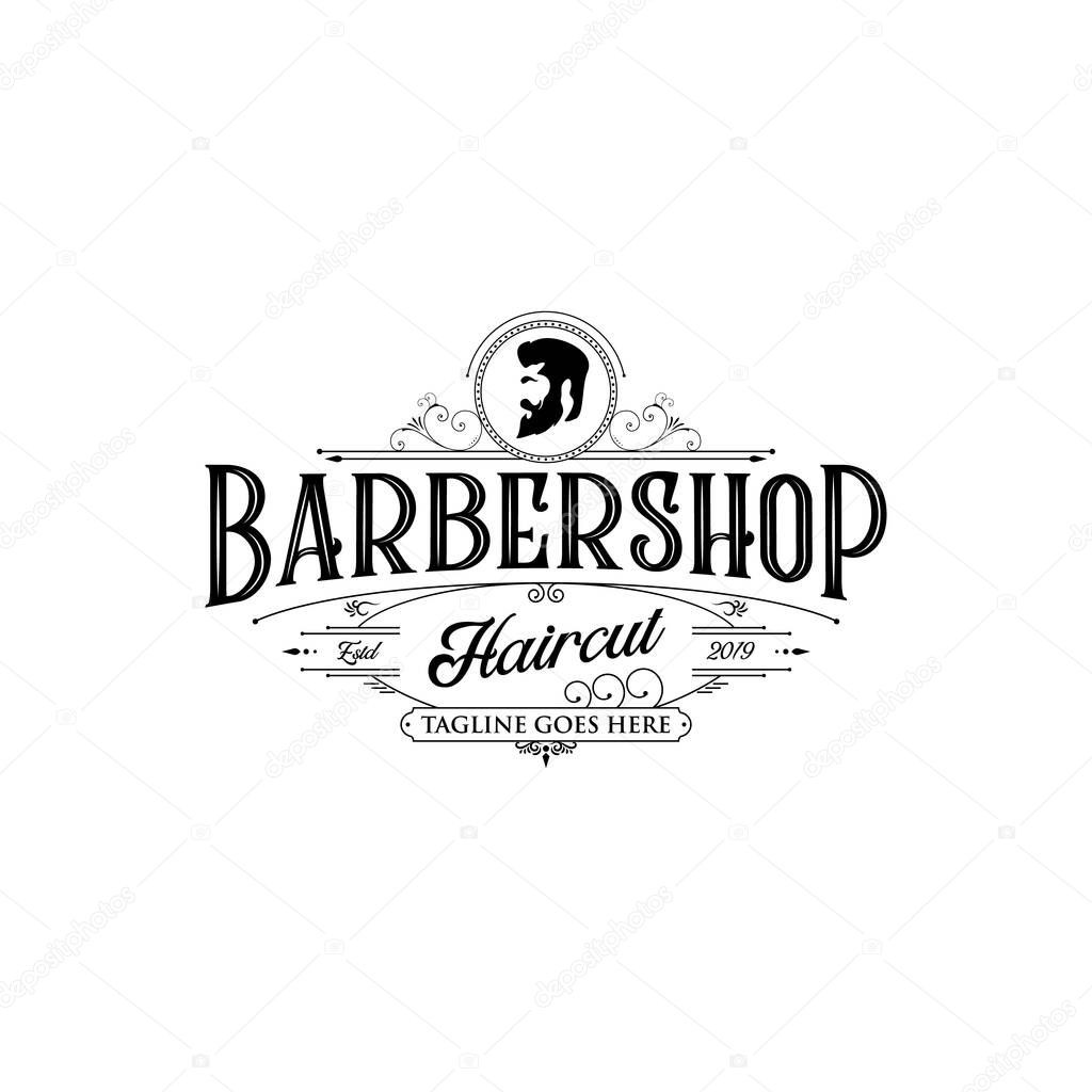 Barbershop logo design. Vintage lettering illustration on white background.