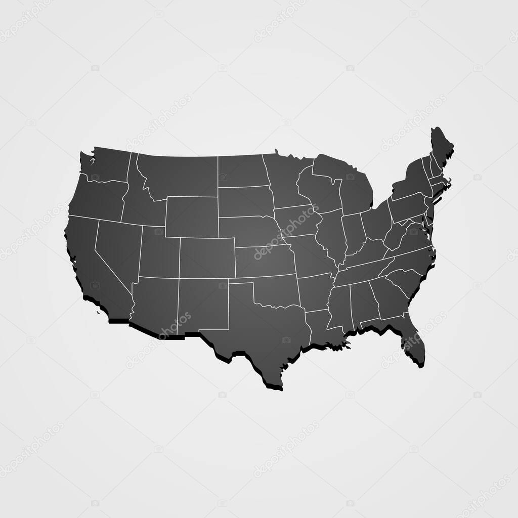 USA map vector, US MAP VECTOR, UNITED STATES OF AMERICA MAP VECTOR with gray background