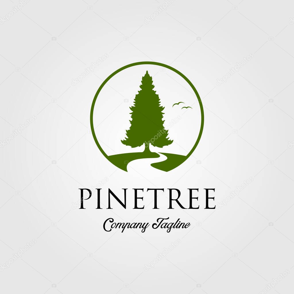 Pine tree logo with river or creek