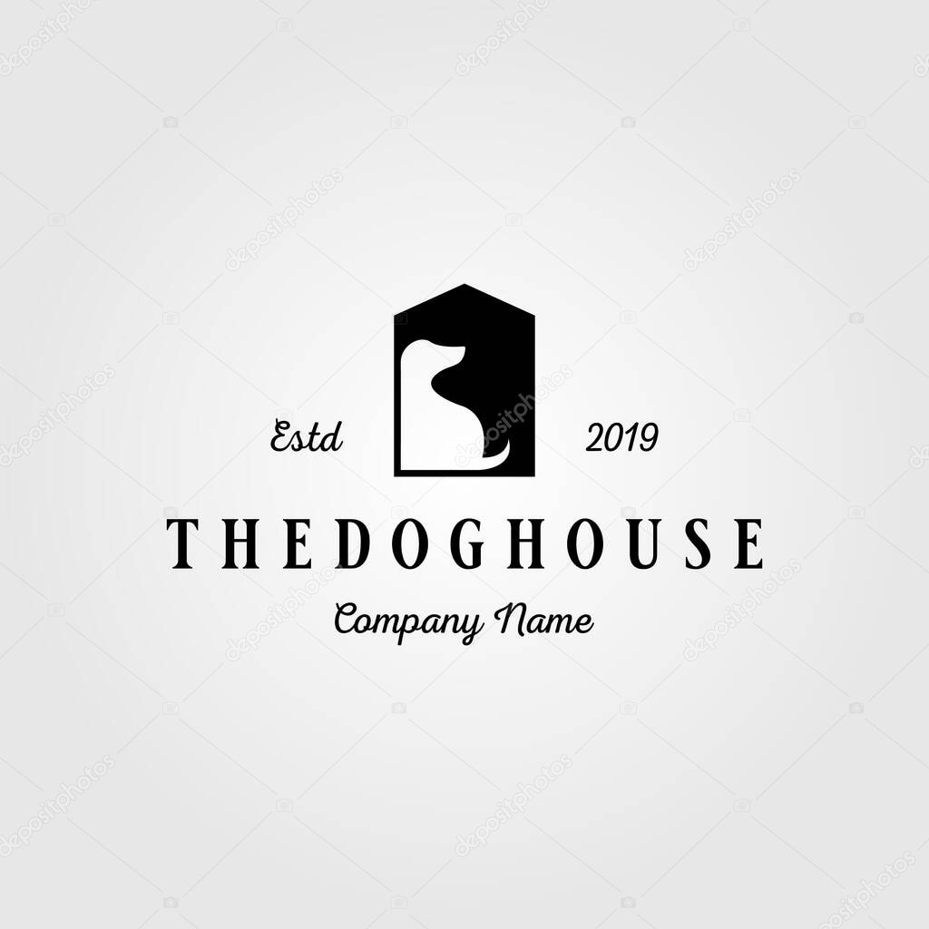 Dog house pet home logo vintage vector illustration design