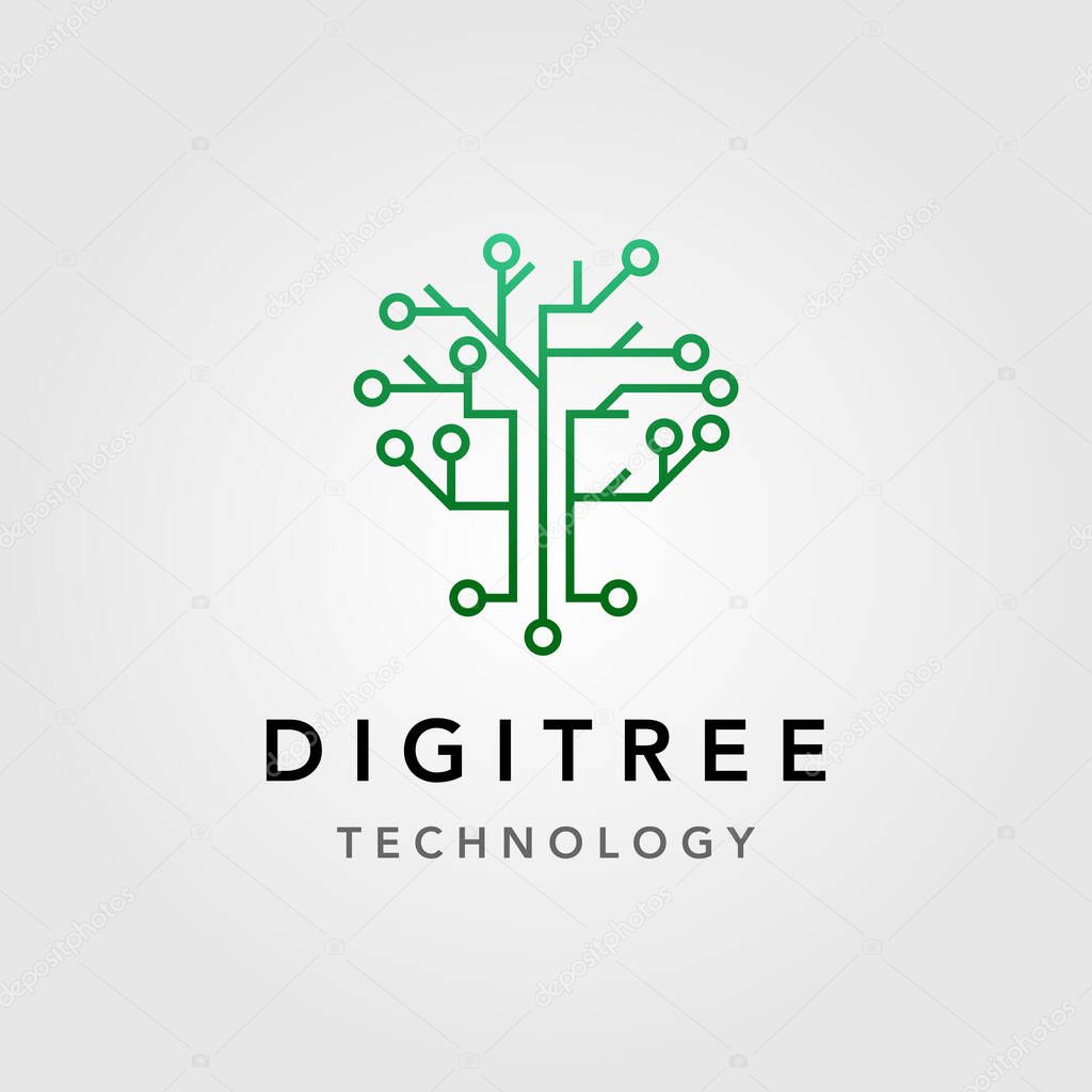 Digital tree technology electric circuit logo vector design