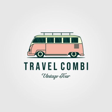 combi van car vintage logo tasarımı vektör çizimi