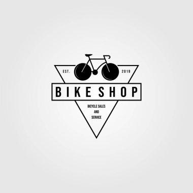 Bisiklet dükkanı logosu üçgeni minimalist vintage vektör ikonu tasarımı illüstrasyonu