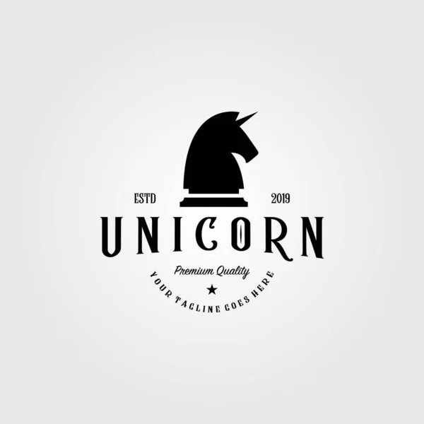 Vintage Unicorn Άλογο Σκάκι Λογότυπο Διάνυσμα Ρετρό Εικόνα — Διανυσματικό Αρχείο