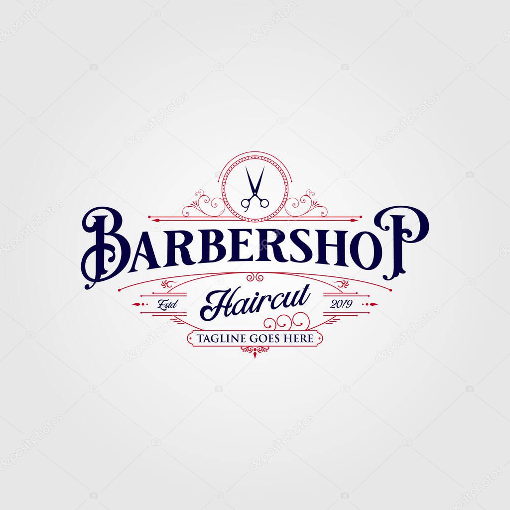 Barbershop logo design. Vintage lettering illustration on dark background.