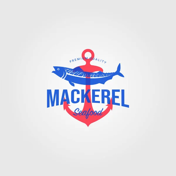 Makreel Vis Logo Vintage Zeevruchten Met Anker Label Badge Vector — Stockvector