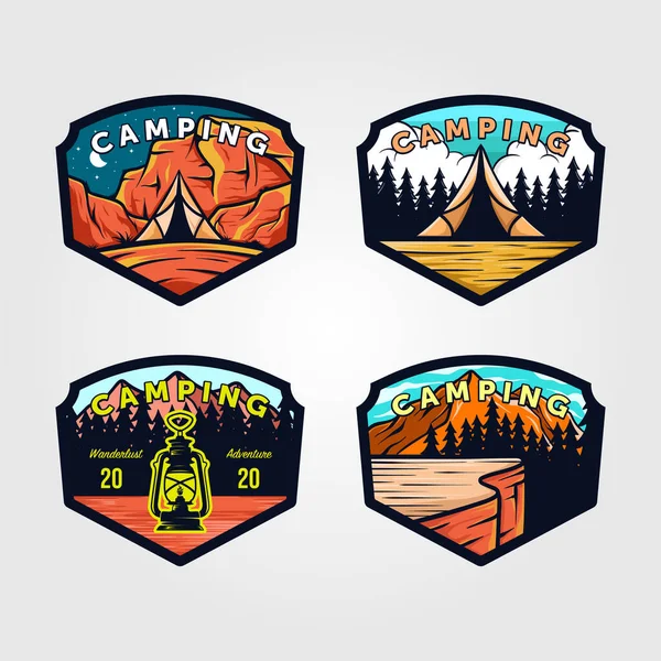 Set Von Vintage Camping Logo Outdoor Abenteuer Emblem Vektor Illustration — Stockvektor