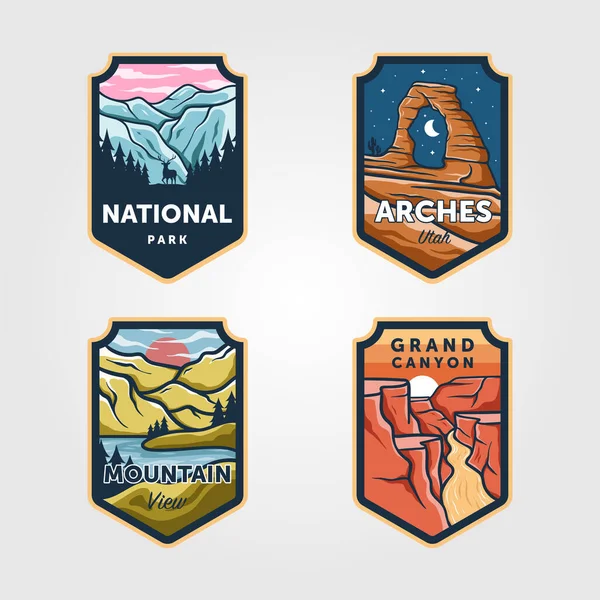 Set Van Vector Nationaal Park Outdoor Avontuur Vintage Logo Embleem — Stockvector