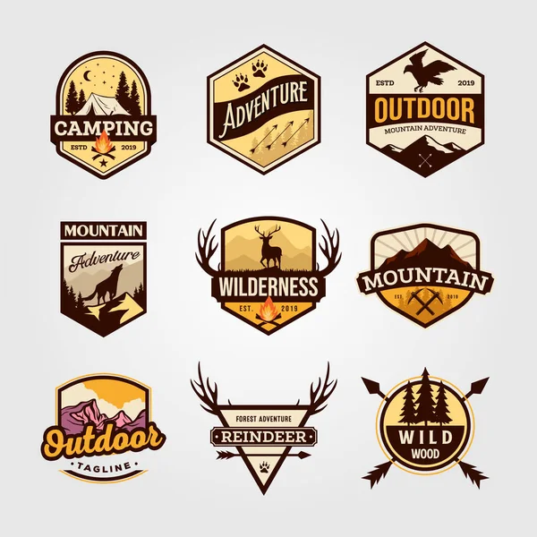 Set Vector Outdoor Adventure Vintage Logo Emblem Illustration Designs — Stock Vector