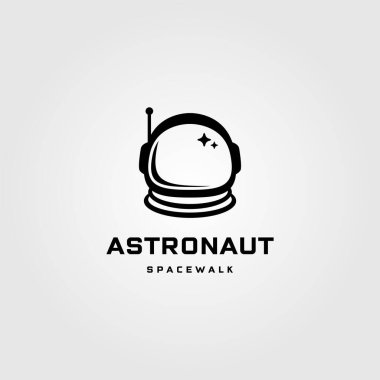 astronot miğferi uzay yürüyüşü vintage logo vektör etiketi tasarım illüstrasyonu