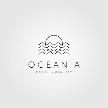 Minimalist okyanus dalgası ve güneş hattı sanat logosu vektör amblemi tasarımı
