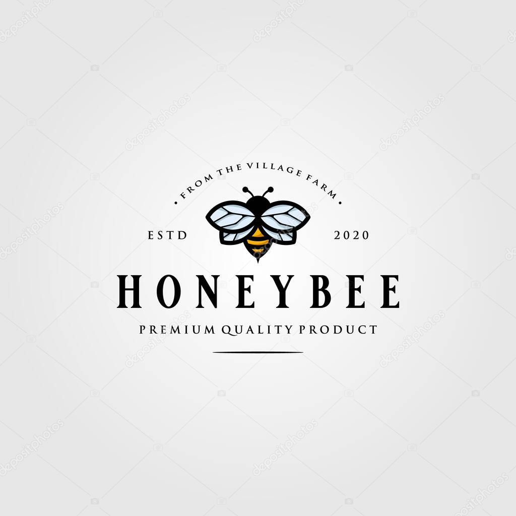 Vintage bumblebee logo village farm vector illustration design