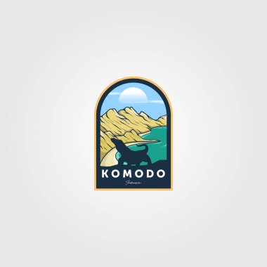 Komodo adası vintage logo vektörü ulusal park illüstrasyon tasarımı