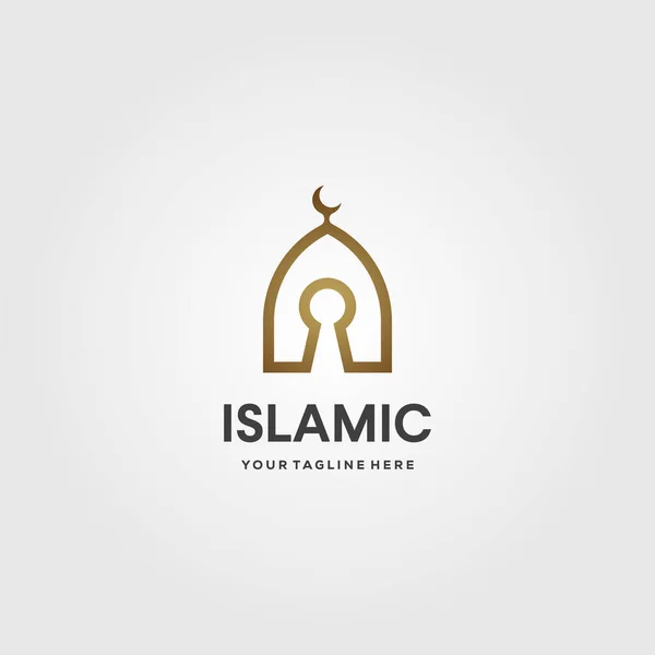 Islamic Dome Logo Key Line Art Vector Illustration Design — Stock Vector