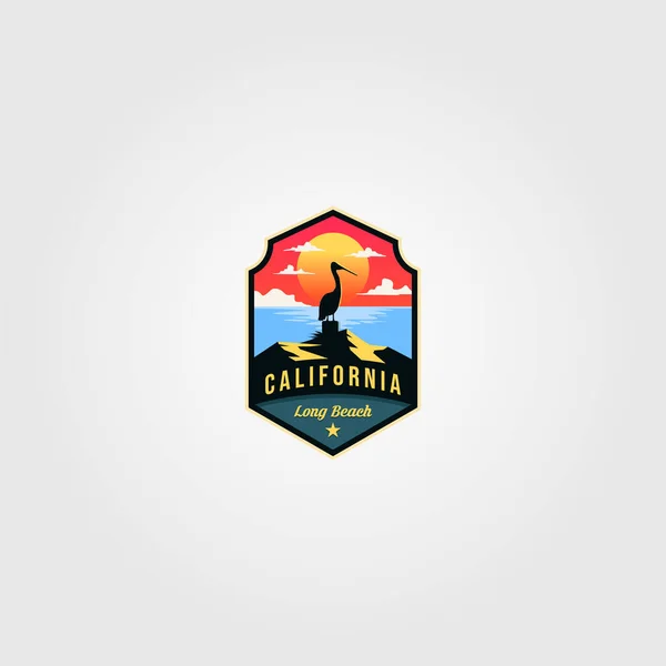 Καλιφόρνια Παραλία Λογότυπο Διάνυσμα Pelican Πουλί Εικονογράφηση Σχεδιασμό — Διανυσματικό Αρχείο