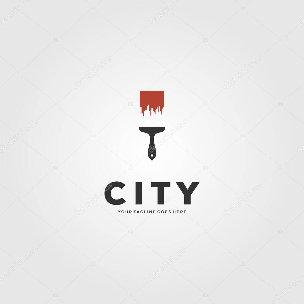 city building brush creative logo vector illustration design