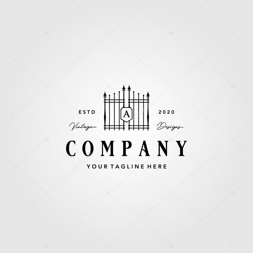 Building gate fence logo vintage vector illustration design