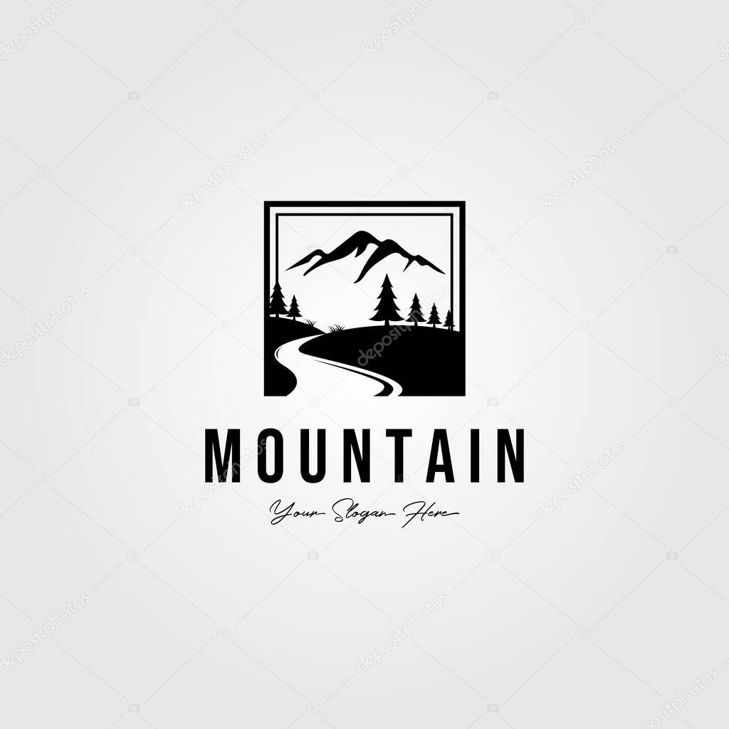 Minimalist mountain outdoor logo vector illustration