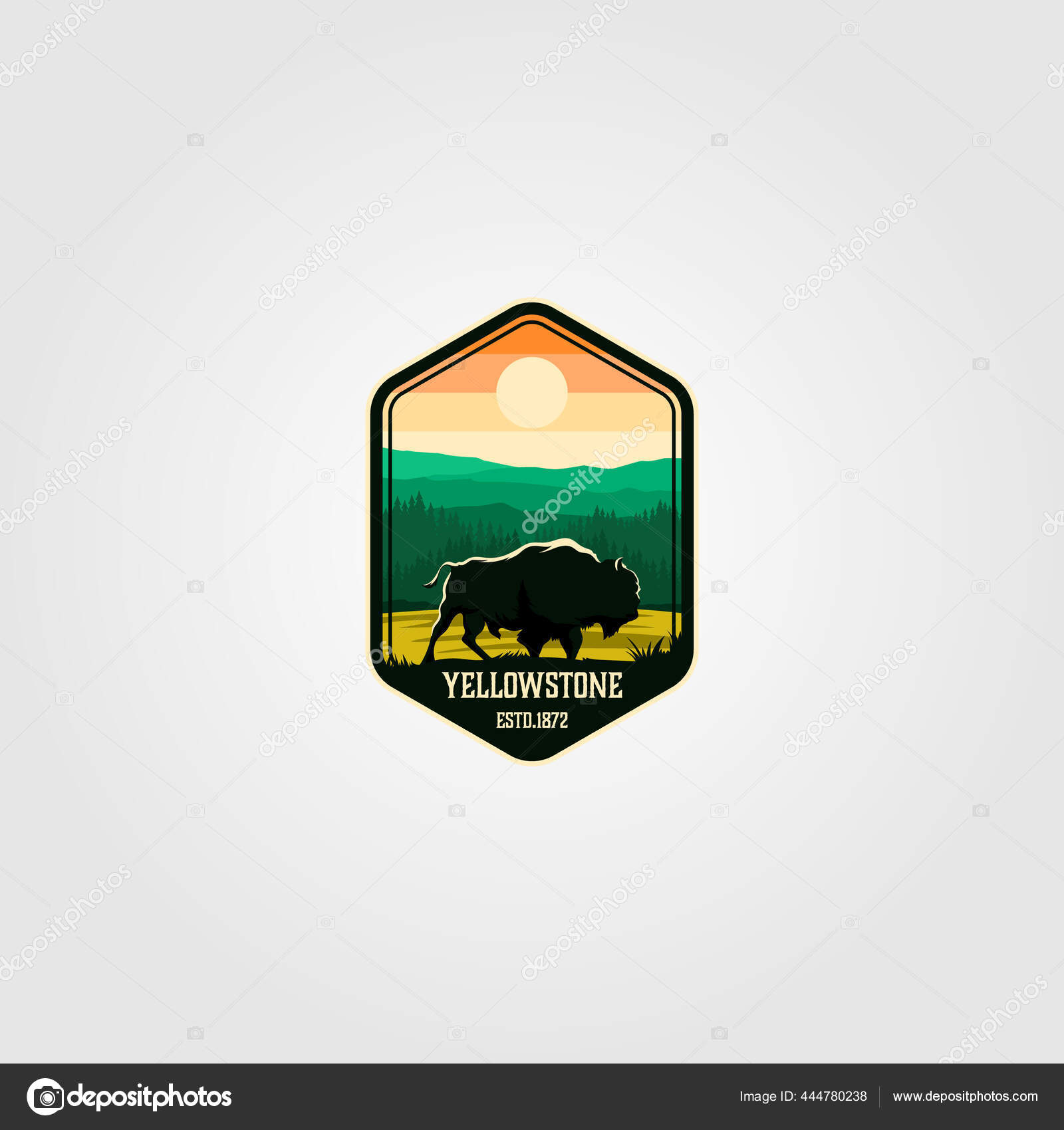 Bisonte Ilustración Del Vector Del Logotipo Del Parque Nacional Yellowstone  Vector de stock #444780238 de ©lawoel, image size:1600x1700