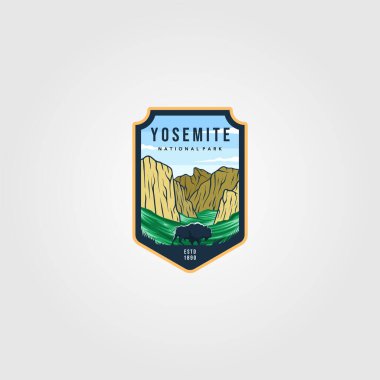 Yosemite Ulusal Parkı logosu üzerinde vahşi bizonlar açık hava vektör çizimi