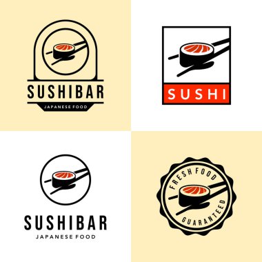 Suşi seti Japon gıda vintage logosu.