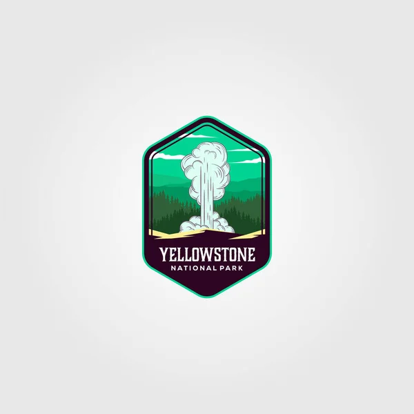 Yellowstone Ulusal Park Logo Vektör Çizimi Üzerinde Gayzer Patlaması — Stok Vektör