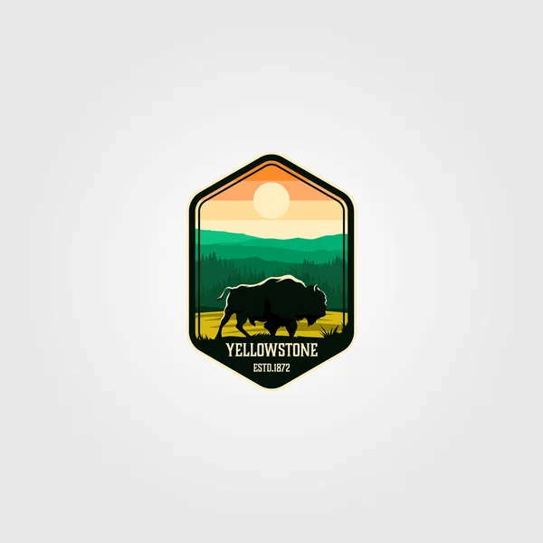 Bison Στην Απεικόνιση Φορέα Λογότυπο Του Εθνικού Πάρκου Yellowstone — Διανυσματικό Αρχείο