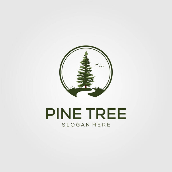 pine tree with river logo vector