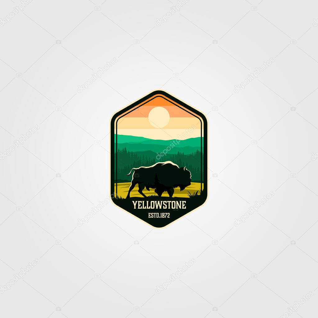 Bison on yellowstone national park logo vector illustration