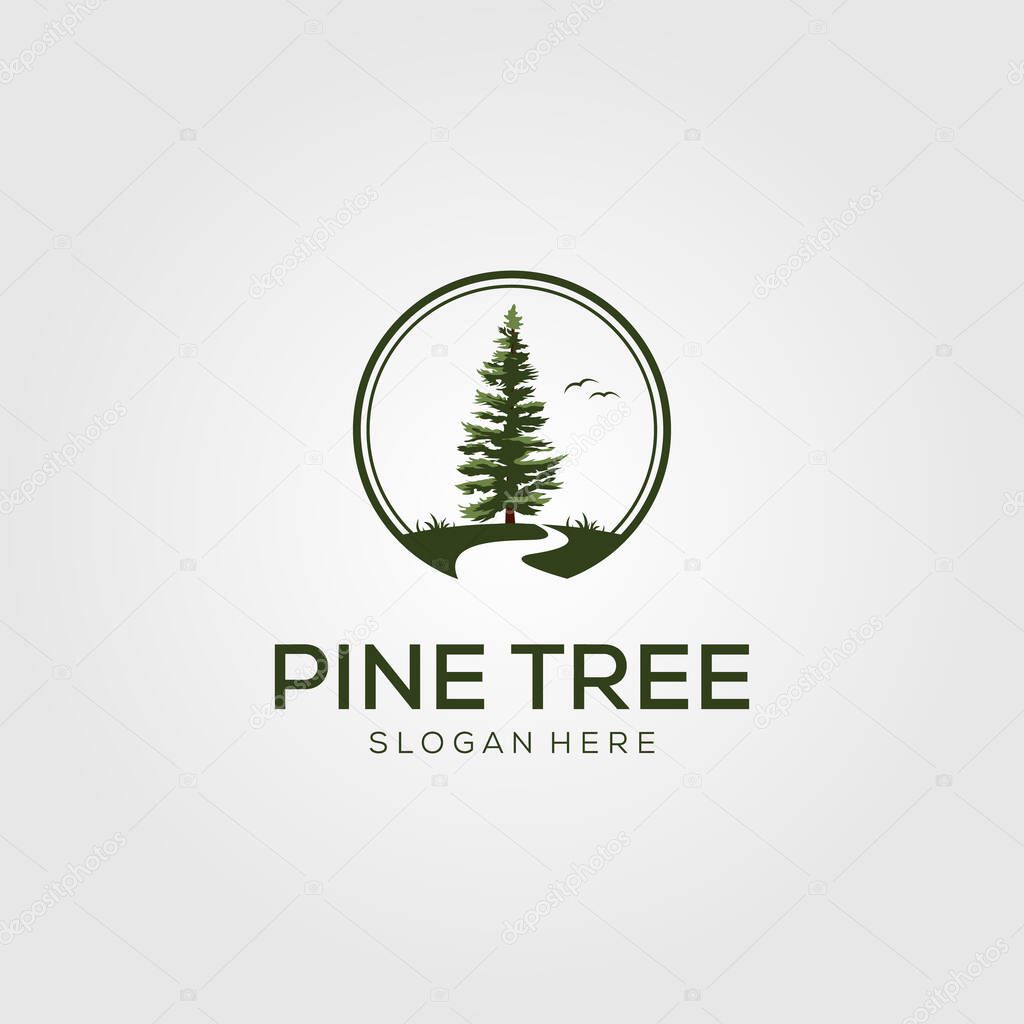 Pine tree with river logo vector