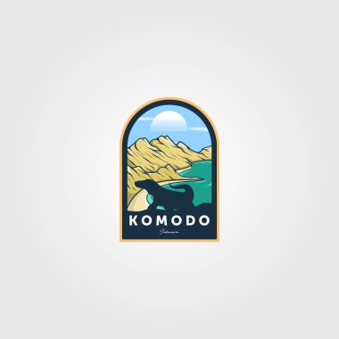 Komodo adası vintage logo vektörü ulusal park illüstrasyon tasarımı