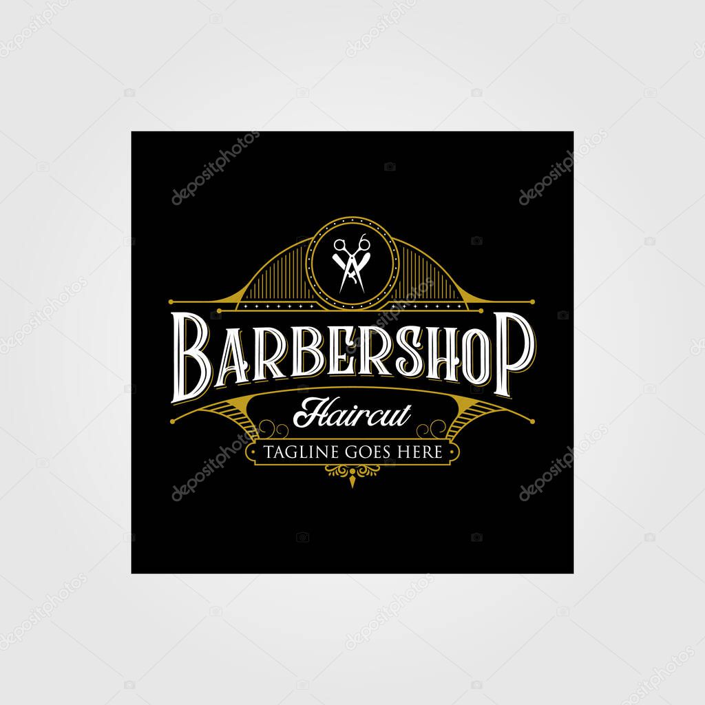 Barbershop vintage logo design. Vintage lettering premium illustration on dark background.