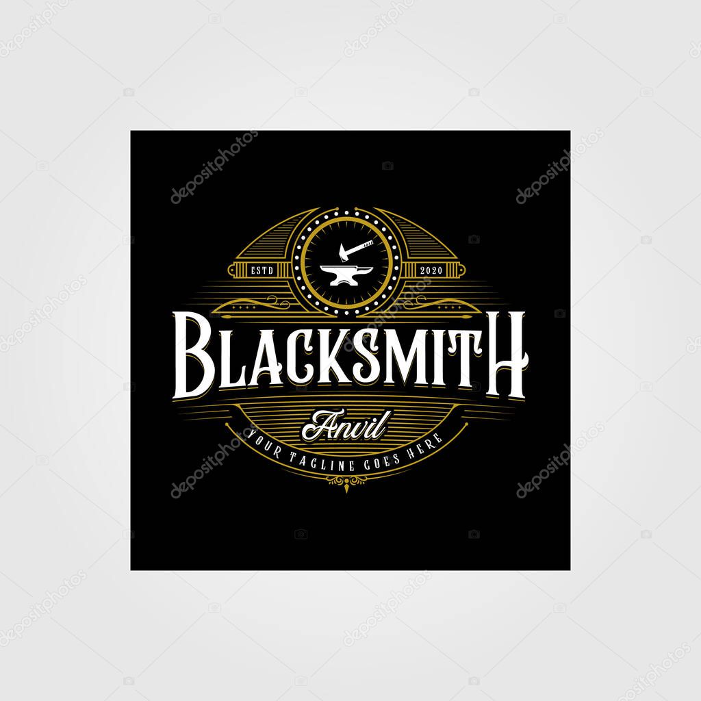 Vintage blacksmith forge logo , anvil vector illustration design