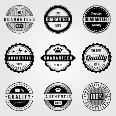 Klasik premium retro premium garantili logo illüstrasyon vektör tasarımı seti