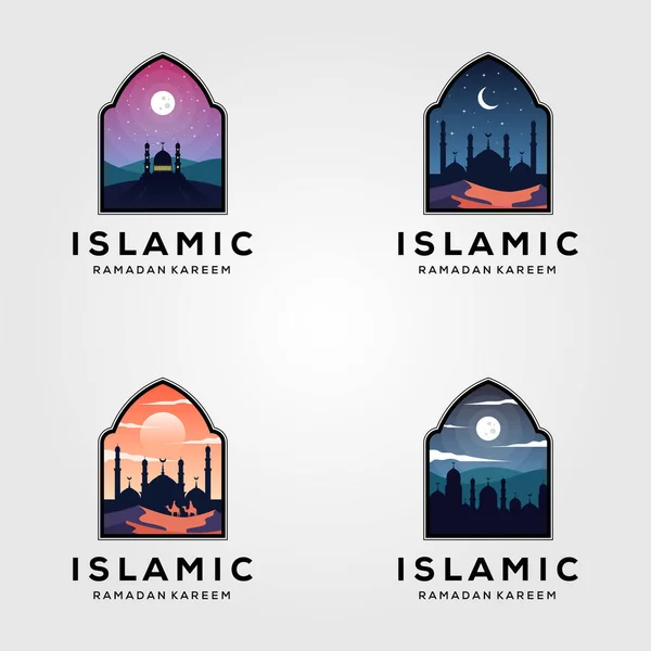 Conjunto Mezquita Islámica Logotipo Ramadán Vector Ilustración Diseño — Vector de stock