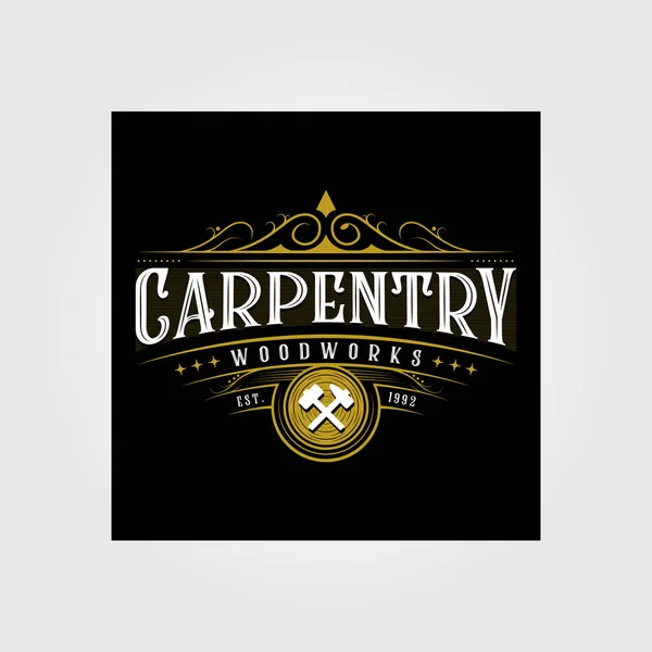 Vintage Carpentry Woodwork Premium Logo Design Craftsman Lettering Vector Dark — Stock Vector