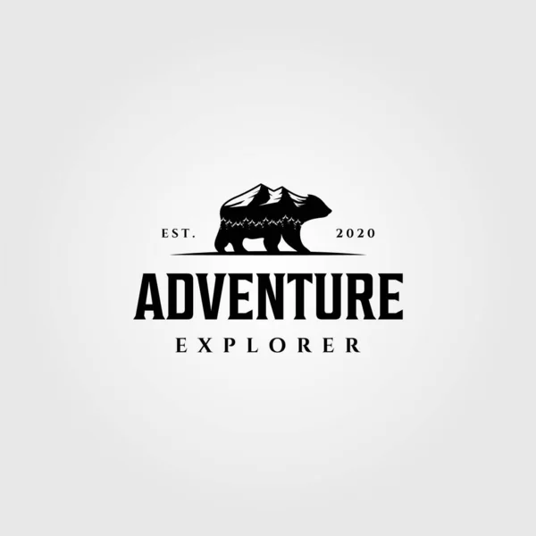 Aventura Explorador Montanha Urso Andar Logotipo Vetor — Vetor de Stock