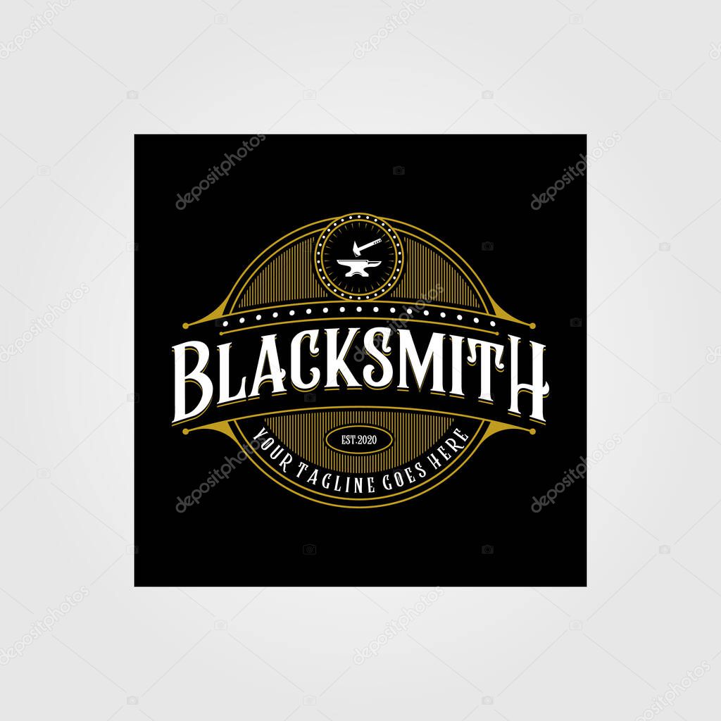 Vintage blacksmith forge logo , anvil vector illustration design